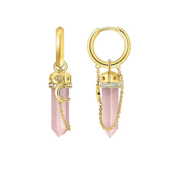 925 Sterling Silver Rose Quartz Hexagonal Hoop Earrings