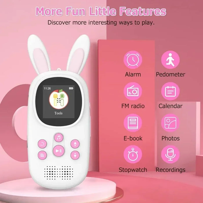32Gb Kids Mp3 Player With Bt & Speaker Cute Bunny Design Supports Up To 128Gb