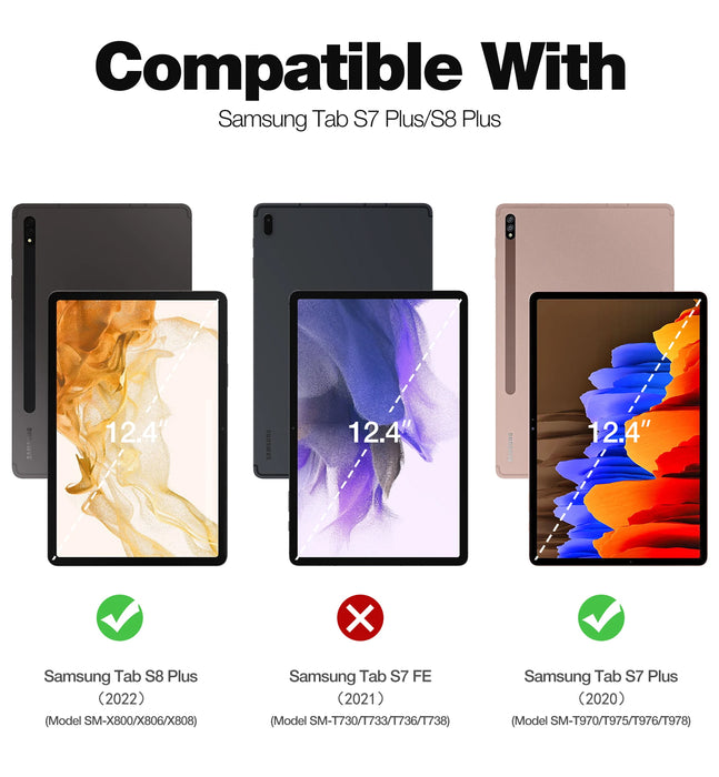 For Samsung Galaxy Tab S8+ S7+ Heavy Duty Shockproof Full Body Protective Case With Built-In Screen Protector & Pen Holder
