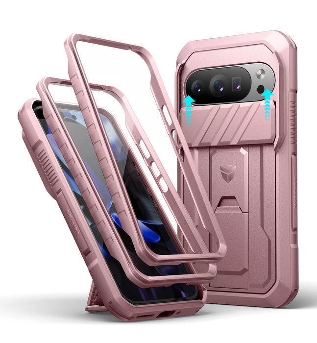 For Google Pixel 10 / 10 Pro Rugged Bumper Shockproof Case With Slide Camera Case And Built-In Screen Protector Kickstand