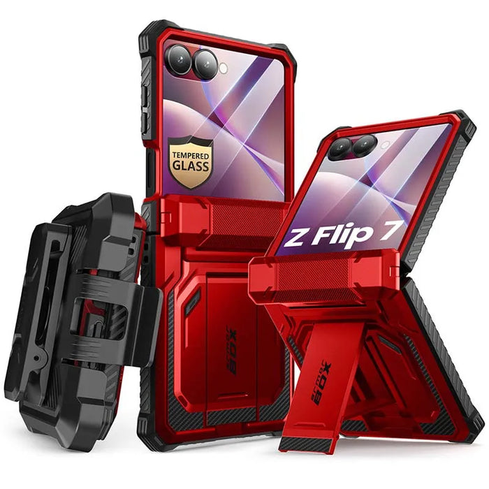 For Samsung Galaxy Z Flip 7 Armorbox Full-Body Military Protection Phone Case With Tempered Glass Screen Protector