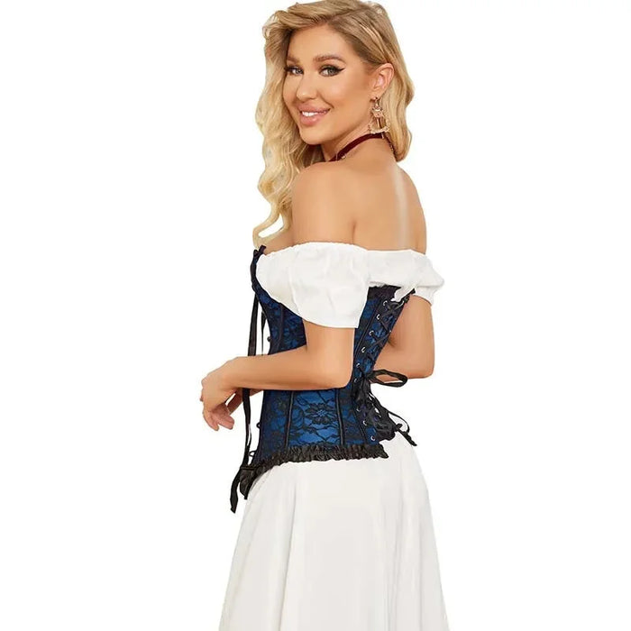 Fishbones Pleated Lace Up Boned Overbust Corset Women Plus Size S-6Xl