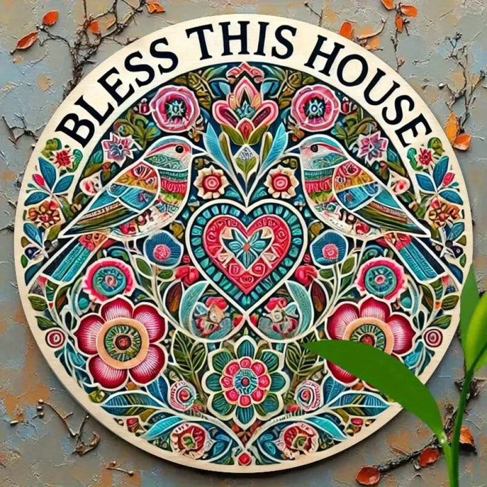 1Pc Blessed House Round Metal Sign Durable Easy To Hang Decor For Bedroom Kitchen