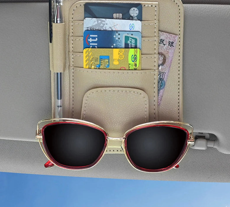 Car Sun Visor Storage Organizer Multi-Pocket Document Holder For Credit Cards Sunglasses And Pens Auto Interior Accessory