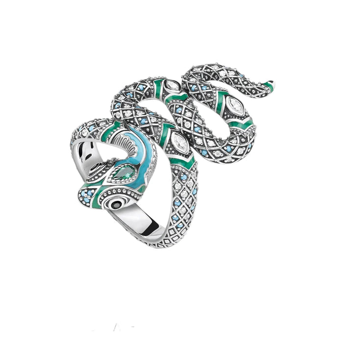 925 Sterling Silver Boho Blue Snake Ring Women Fashion Jewelry