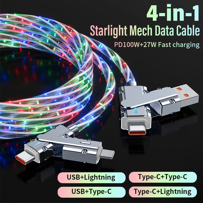 Multicolour Led Fast Charging Cable 4 In 1 Type C Usb
