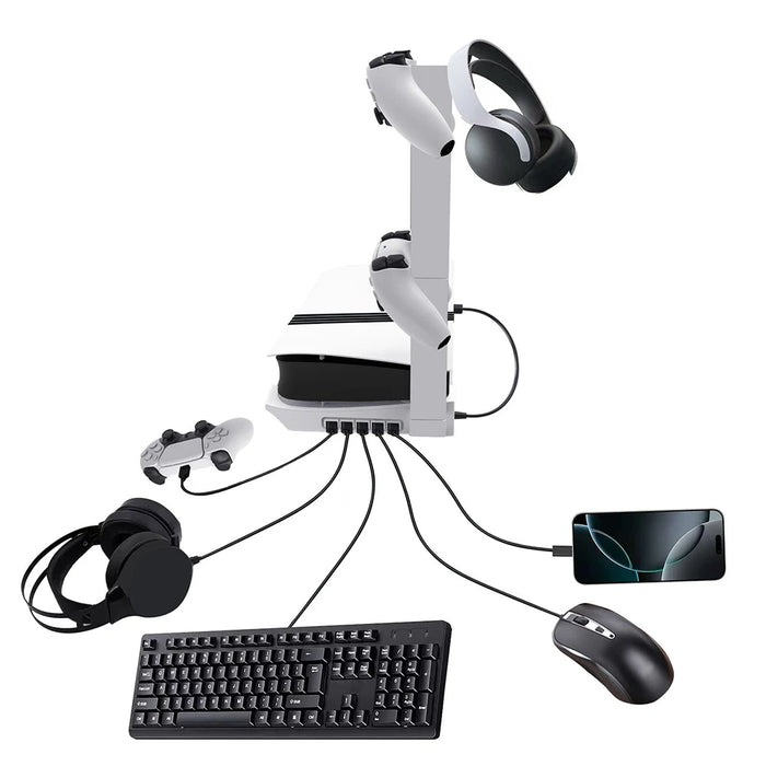 For Ps5 Slim / Pro Horizontal Stand Controller Charger Base Holder 5-Port Usb Ports Stand Holder For Ps5 Slim / Pro Accessories