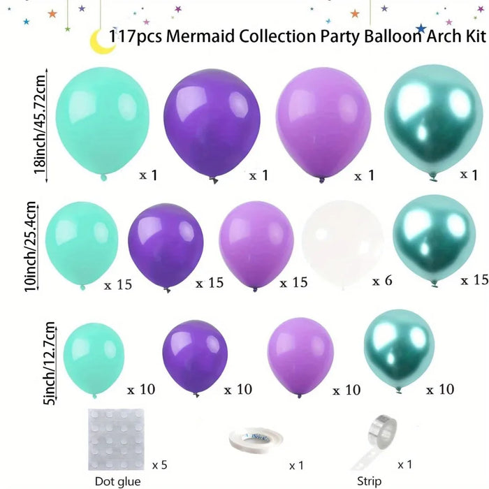 117Pcs Mermaid Series Balloon Arch Set - Used For Birthday Anniversary Engagement Wedding Theme Party Decoration