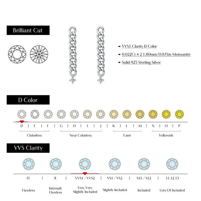925 Sterling Silver D Colour Moissanite Chain Stud Earrings Trendy & Exquisitefor Womenfine Jewelry