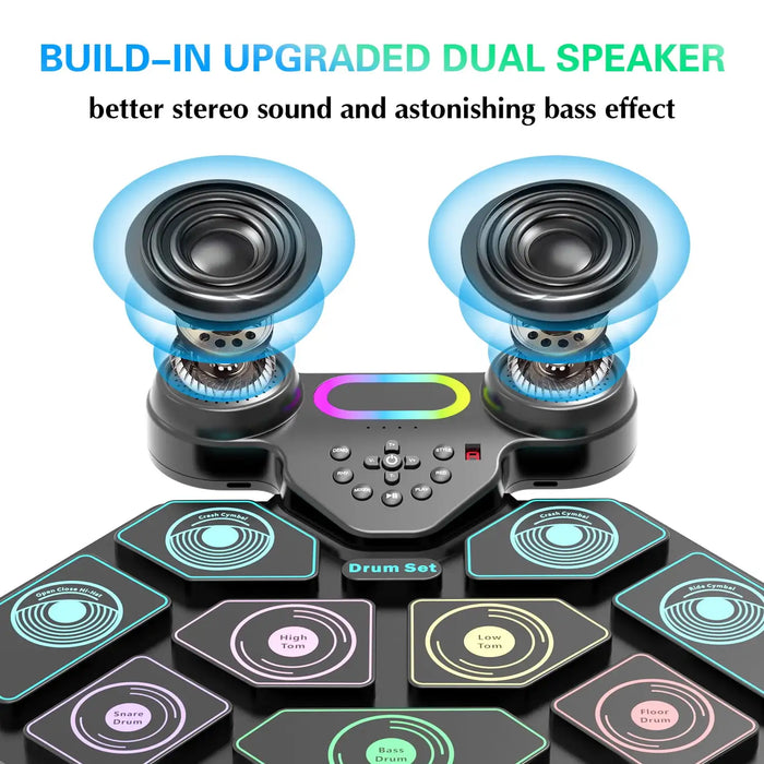 Portable Electronic Drum Set For Kids & Adults 9 Pads With Headphone Jack & Speaker
