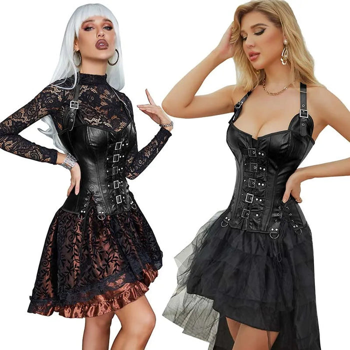 Steampunk Corselet With Zip & Buckle Women Gothic Fishbone Corset