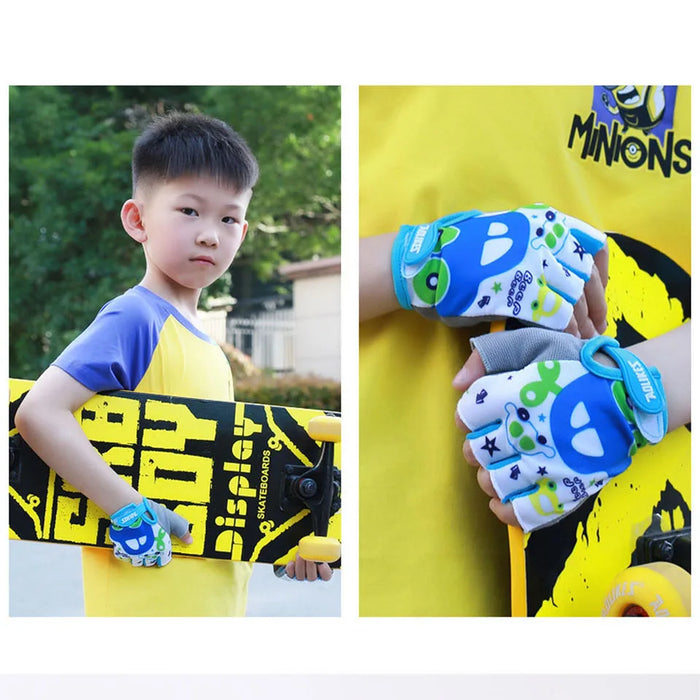 Breathable Half Finger Cycling Gloves For Kids Anti Slip Thin & Comfortable Spring / Summer Bike Riding Gear