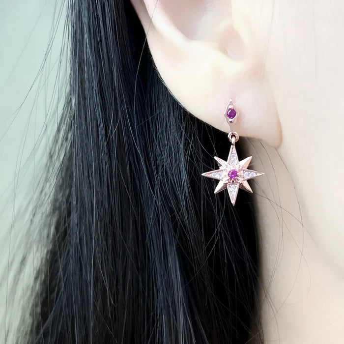 925 Sterling Silver Delicate Pink Star Earrings Dreamy European Fashion Jewelry For Women