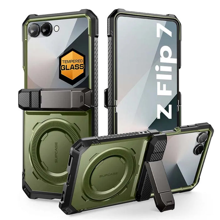 For Samsung Galaxy Z Flip 7 Ub Grip Military-Grade Rugged Back Phone Case With Stand & Front Screen Protector