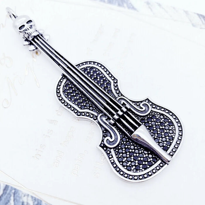 925 Sterling Silver Skull Cello Pendant Rebel Street Jewelry For Men & Women