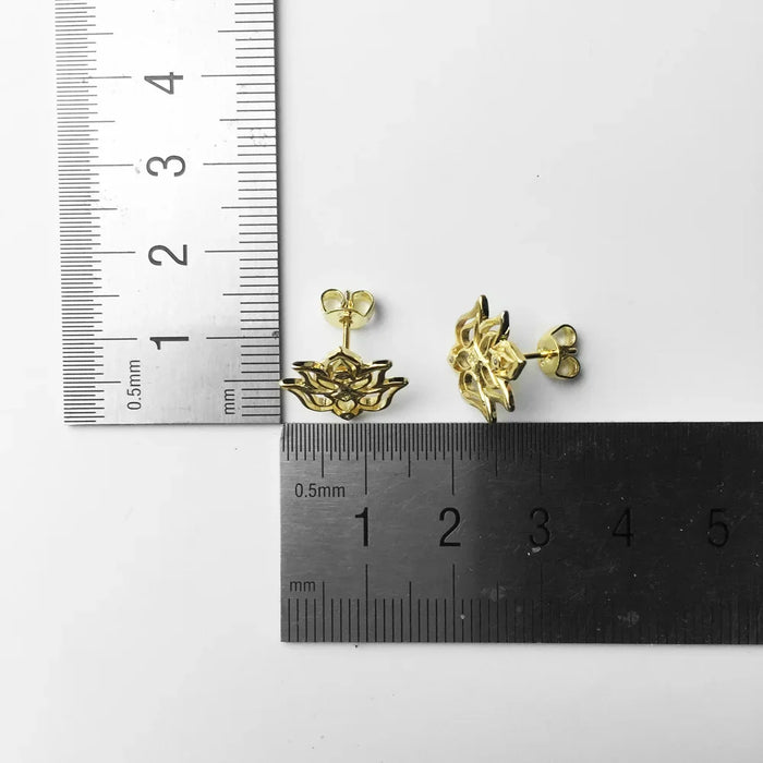 925 Sterling Silver Vintage Gold Lotus Stud Earrings