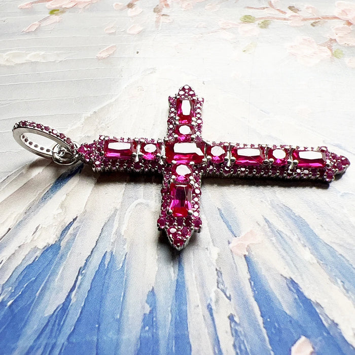 925 Sterling Silver Cross Pendant With Rose Stone Fashion Jewelry For Women