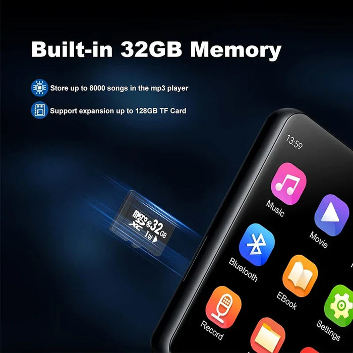32Gb Touch Screen Mp3 Player With Bt 5.0 Hd Speaker Fm Radio & Voice Recording