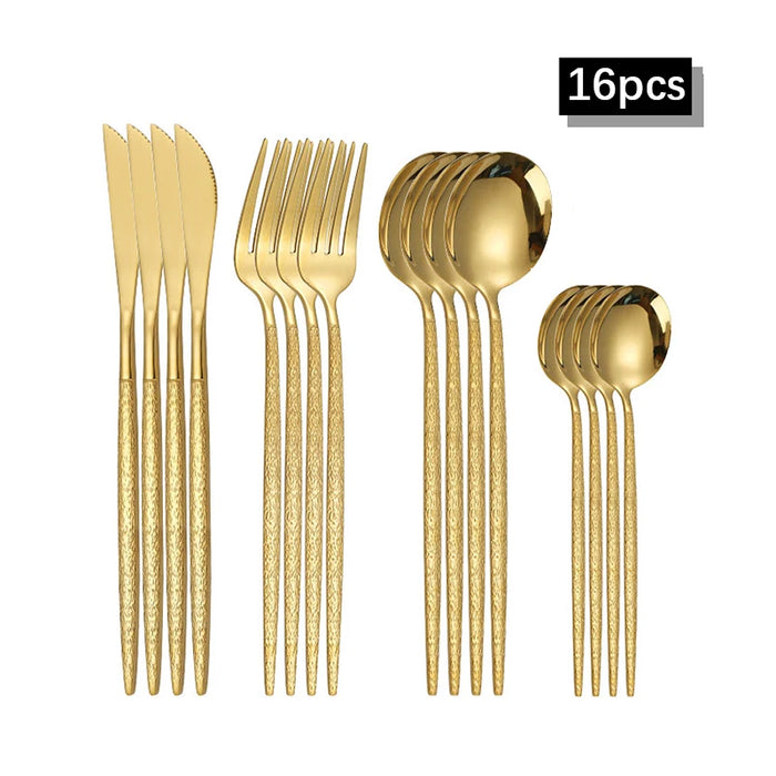 30 Piece Gold Hammered Stainless Steel Cutlery Set Dishwasher Safe