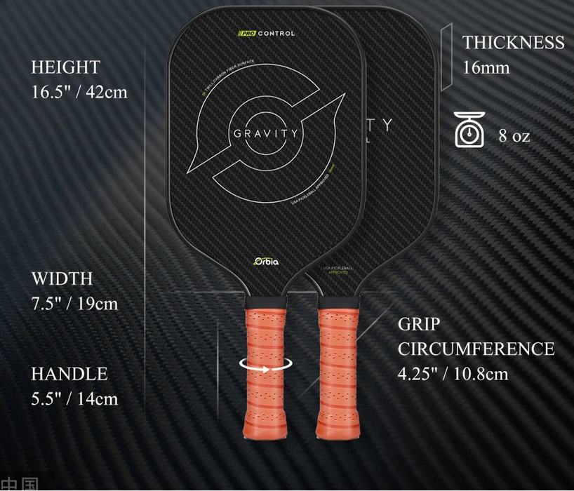 Obria Sports Pickleball Paddle Graphite Composite Pp Honeycomb Core 3K Twilled Carbon Fiber Surface