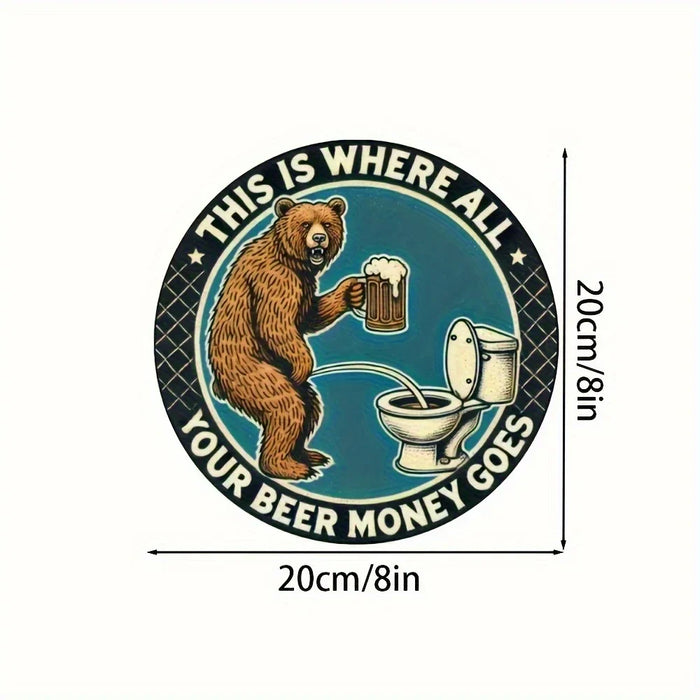Vintage 8-Inch Round Wood Hanging Sign Beer Money Spent Here