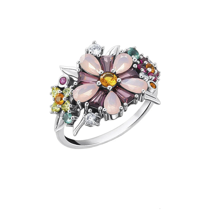 925 Sterling Silver Boho Colourful Flowers Ring For Women
