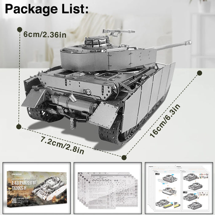 Creative 3D Metal Model Kit For Adult Brain Teaser 1:48 Panzer Iv Tank Puzzle Set