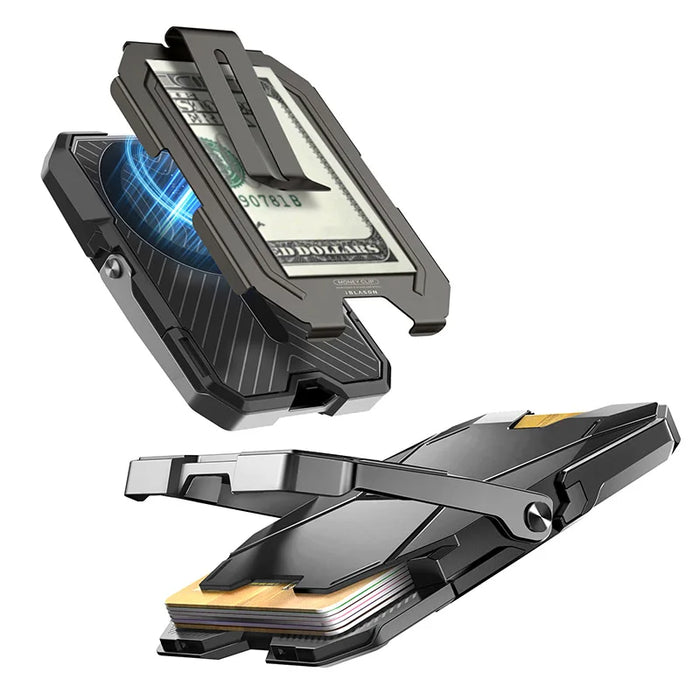 For Iphone 16 / 15 / 14 / 13 / 12 Magsafe Wallet With 6 Cards Holder Stand Metal Lock Case