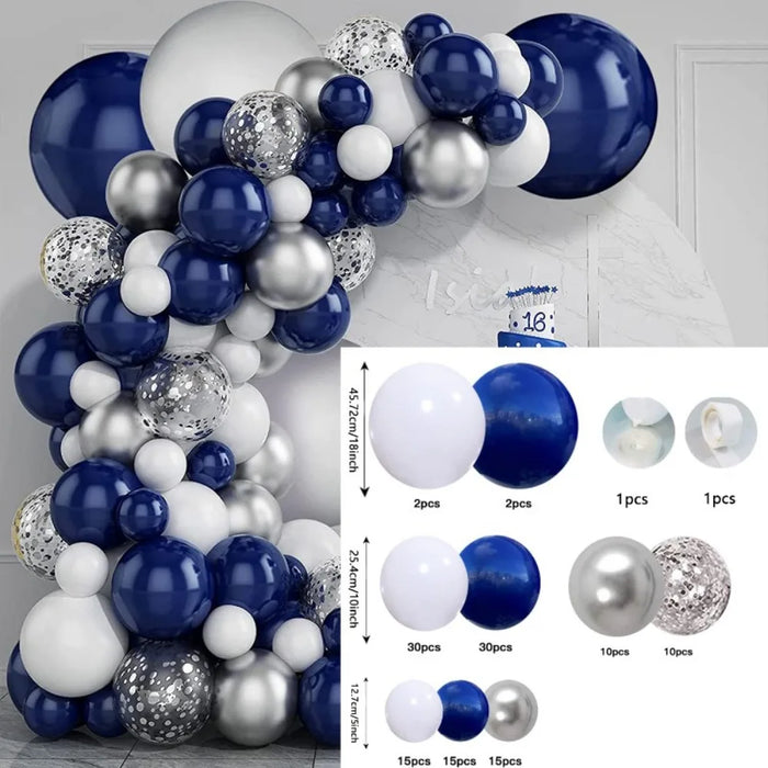 131Pcs Ink Blue Silver White Balloon Arch Set 10 " Birthday Wedding Party Background Decoration Party Supplies Required