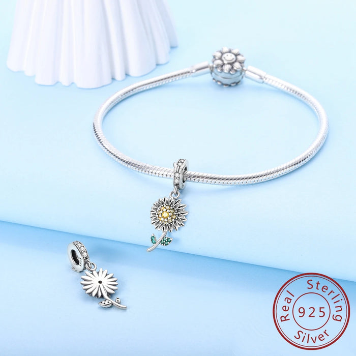 925 Sterling Silver Sunflower Pendant Charm For Women Fits Bracelets Diy Jewelry 2025