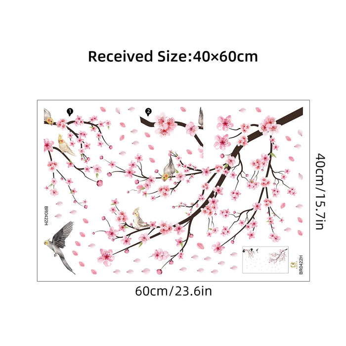 Watercolour Bird & Sakura Flower Wall Sticker For Home Decor