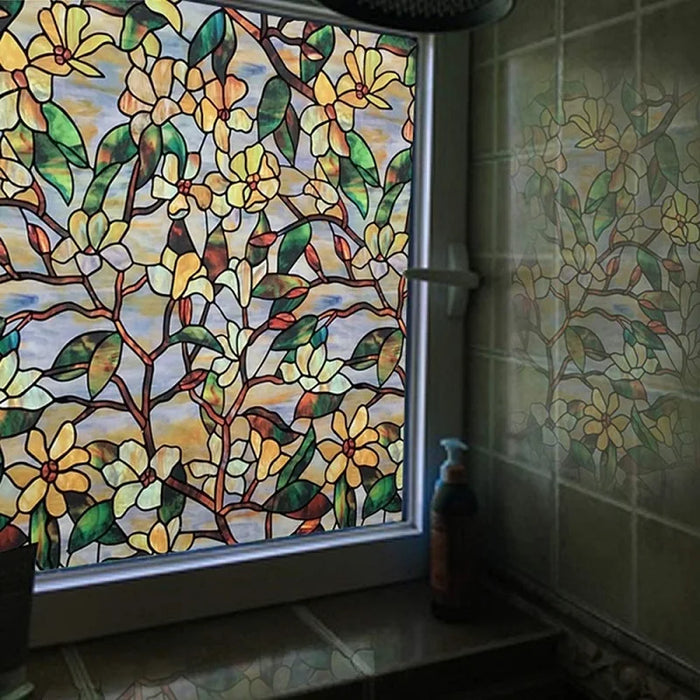 Decorative Magnolia Window Privacy Film - Static Pvc Protection For Glass Doors Cabinets And Tables