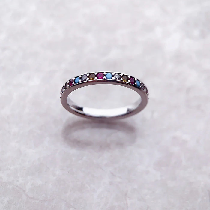 925 Sterling Silver Boho Stone Ring Colourful European Style Elegant For Women