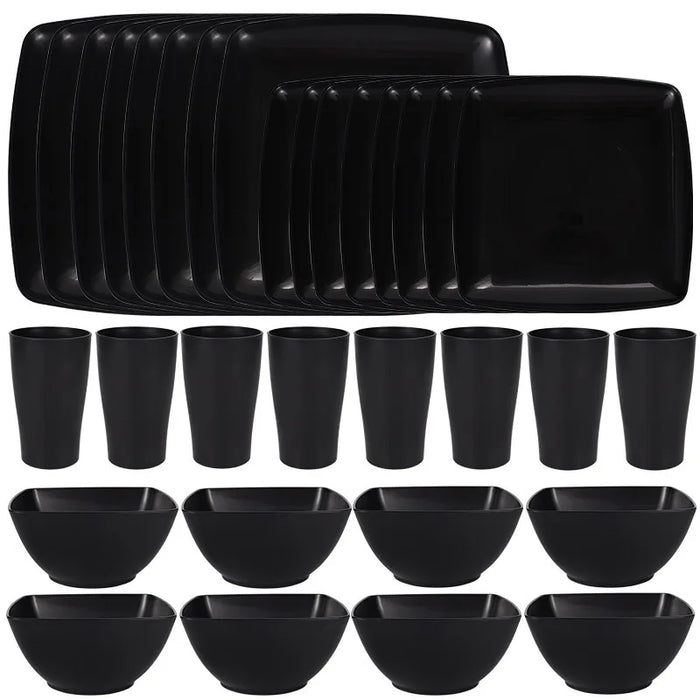 16 / 32 Piece Plastic Square Dinnerware Set Dishwasher & Microwave Safe Space