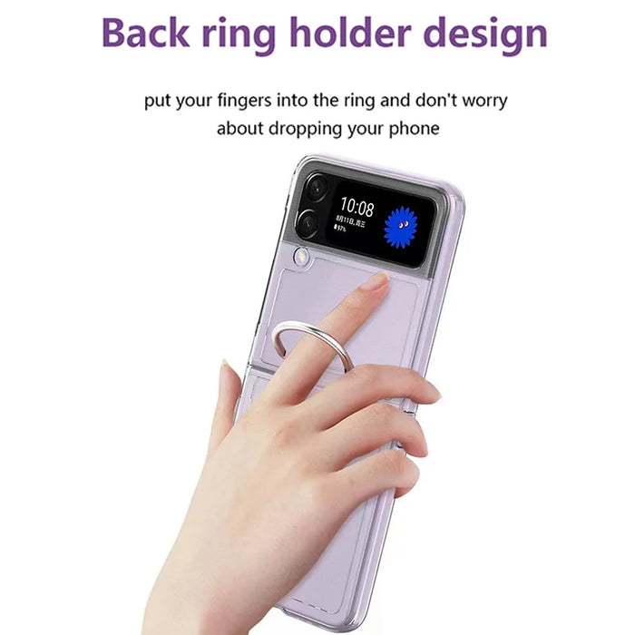 For Samsung Galaxy Z Flip 6 / 5 / 4 Slim Thin Folding Shockproof Transparent Protective Finger Ring Phone Case