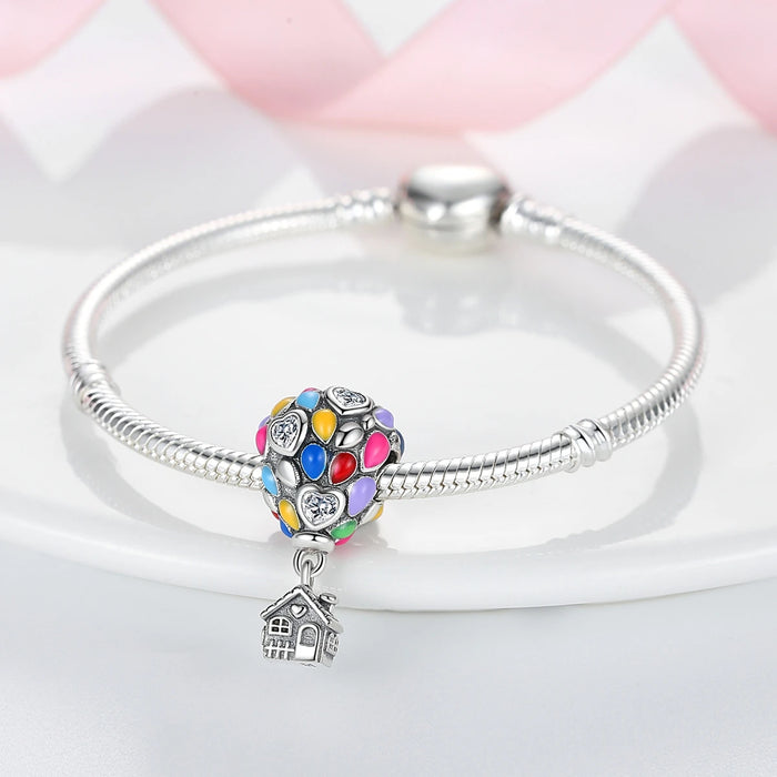 925 Sterling Silver Colourful Hot Air Balloon Pendant Fits Bracelet Diy Gift