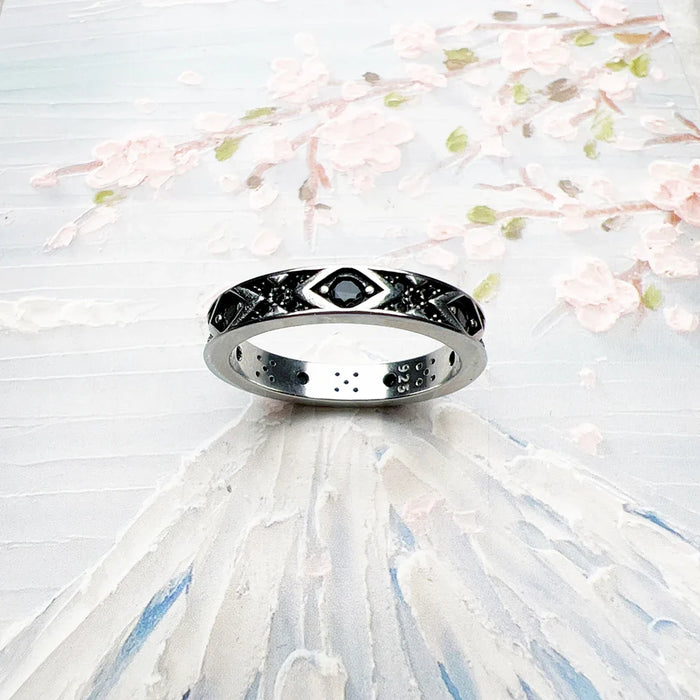 925 Sterling Silver Ethnic Style Ring Black Asian Ornament Fine Jewelry For Women & Men