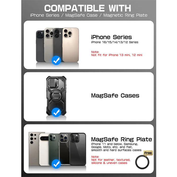 For Iphone 16 / 15 / 14 / 13 Magsafe Phone Card Holder With Stand Metal Lock Cover Hold 6 Cards