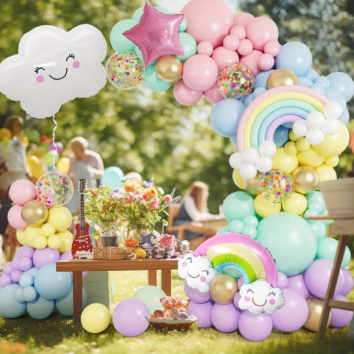 136Pcs Macaron Coloured White Cloud Balloon Arch Set For Birthdays Baptisms And General Celebrations Without Electricity