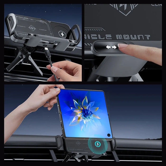 New Car Wireless Charger Gps Stand 15W Fold Screen Phone Fast Charging Car Vent Mount Phone Holder Mount For Smartphone / Pad
