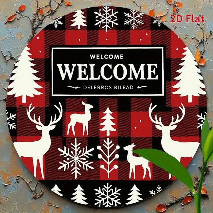 Round Holiday Decorative Metal Sign Christmas Theme 7.8X7.8 Inches