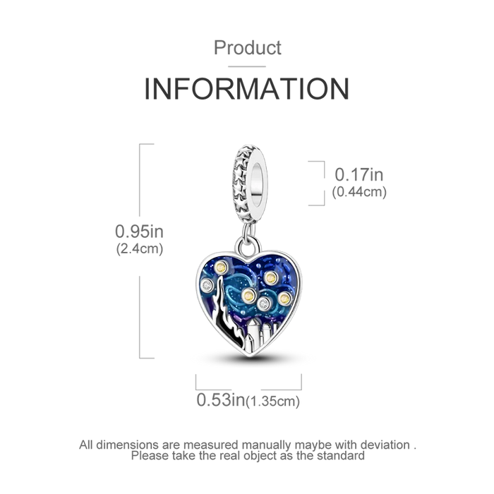 925 Sterling Silver Van Gogh Starry Sky Pendant Fits Bracelet Diy Gift