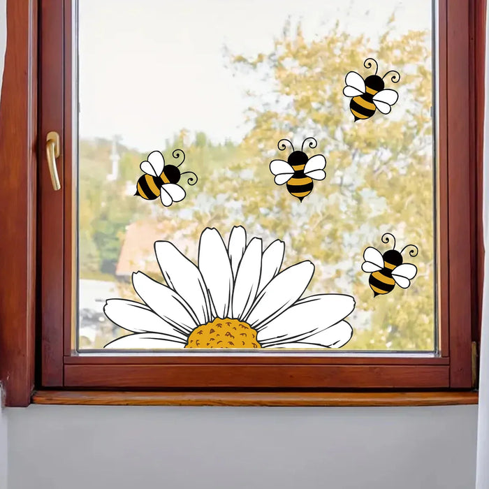 Cartoon Bee Sunflower Wall Stickers For Kids Room Decor
