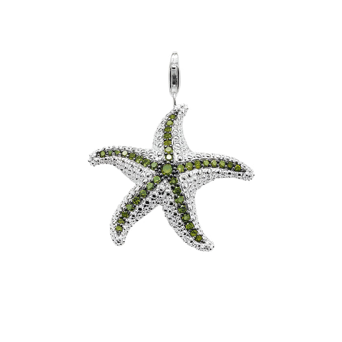 925 Sterling Silver Green Starfish Pendant Fashion Accessory For Men & Women