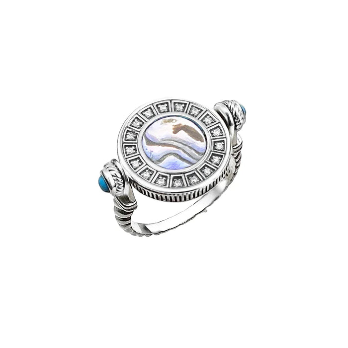 925 Sterling Silver Abalone Shell Ring Rotatable Europe Style
