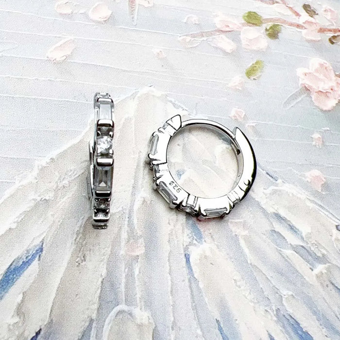 925 Sterling Silver Real Hinged Hoop Earrings With White Zircon Fine Jewelry For Women