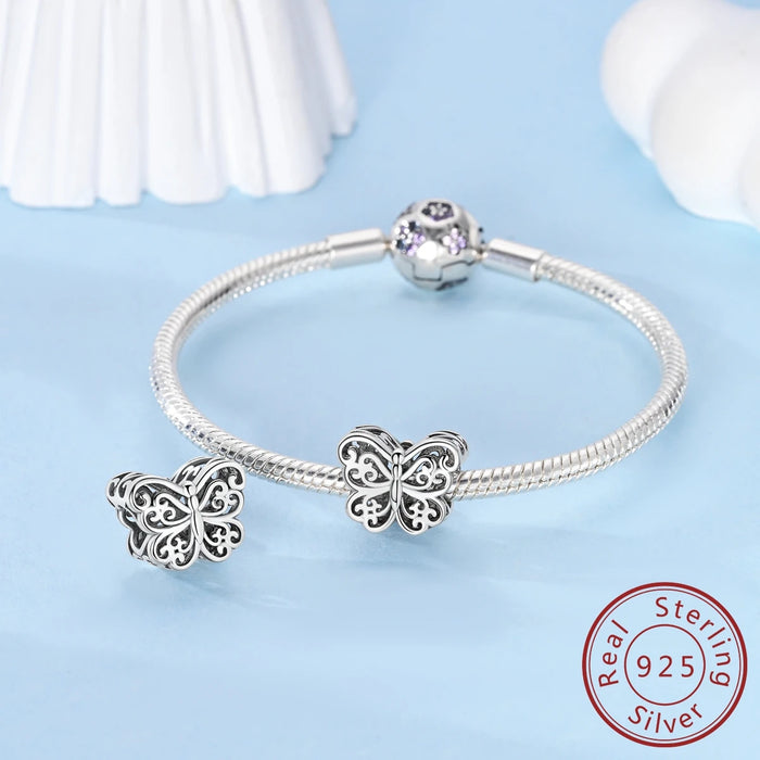 925 Sterling Silver Butterfly Dog Charm Fits Bracelets & Necklaces Diy Gift For Women