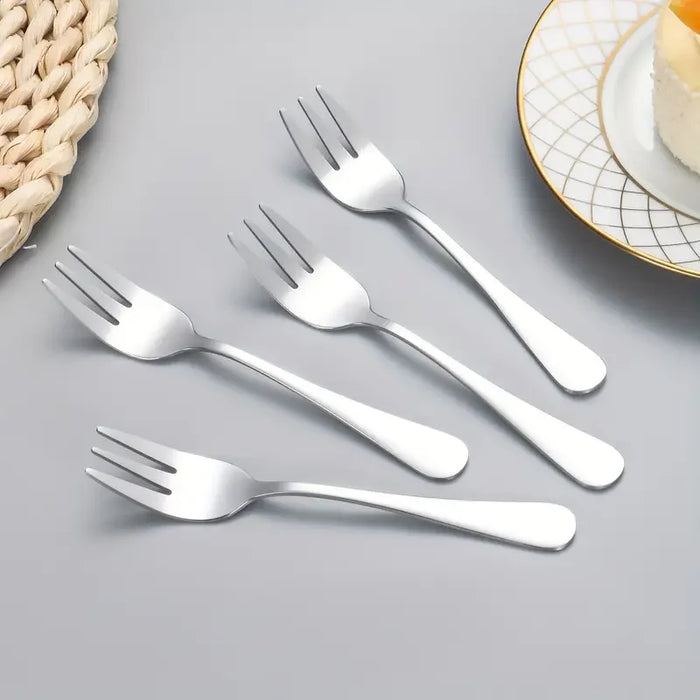 4 Piece Stainless Steel Dessert Fork Set For Fruit Mooncake Cake Snacks Tea Salad Ideal For Restaurants Parties