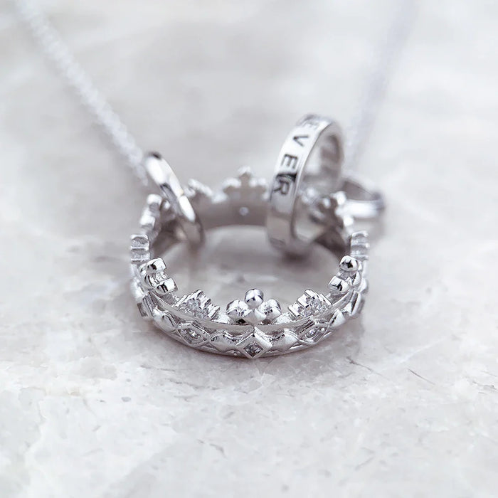 925 Sterling Silver Romantic Gift Queen Crown Necklace Fine Jewelry For Women