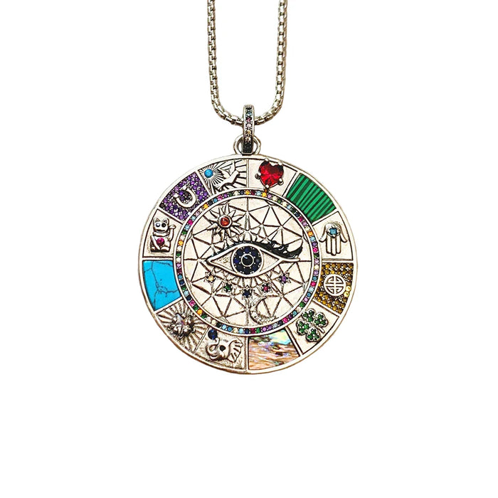 925 Sterling Silver Turquoise Amulet Necklace Magical Lucky Symbols Fine Jewelry For Women